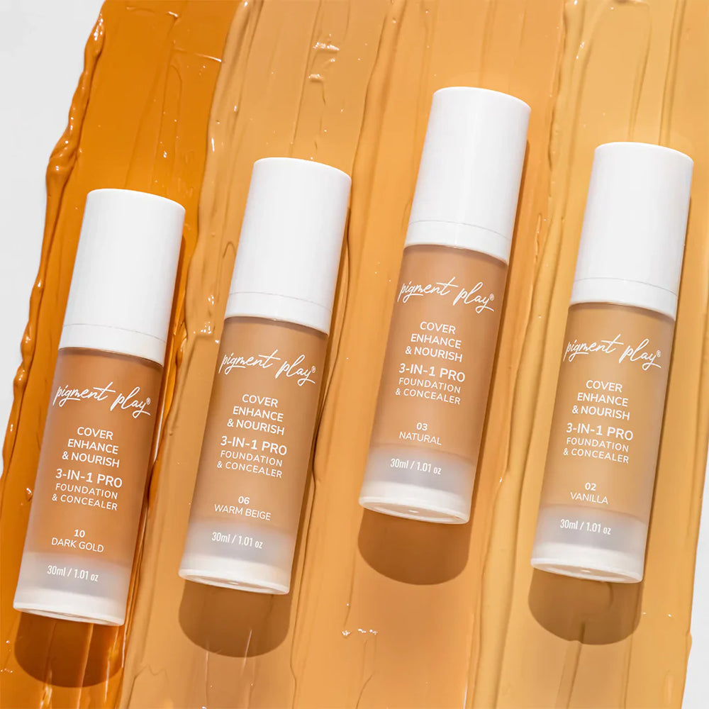 Pigment Play 3-In-1 Foundation & Concealer: Cover + Enhance + Nourish - 02 Vanilla 4pc Set + 1 Full Size Product Worth 25% Value Free