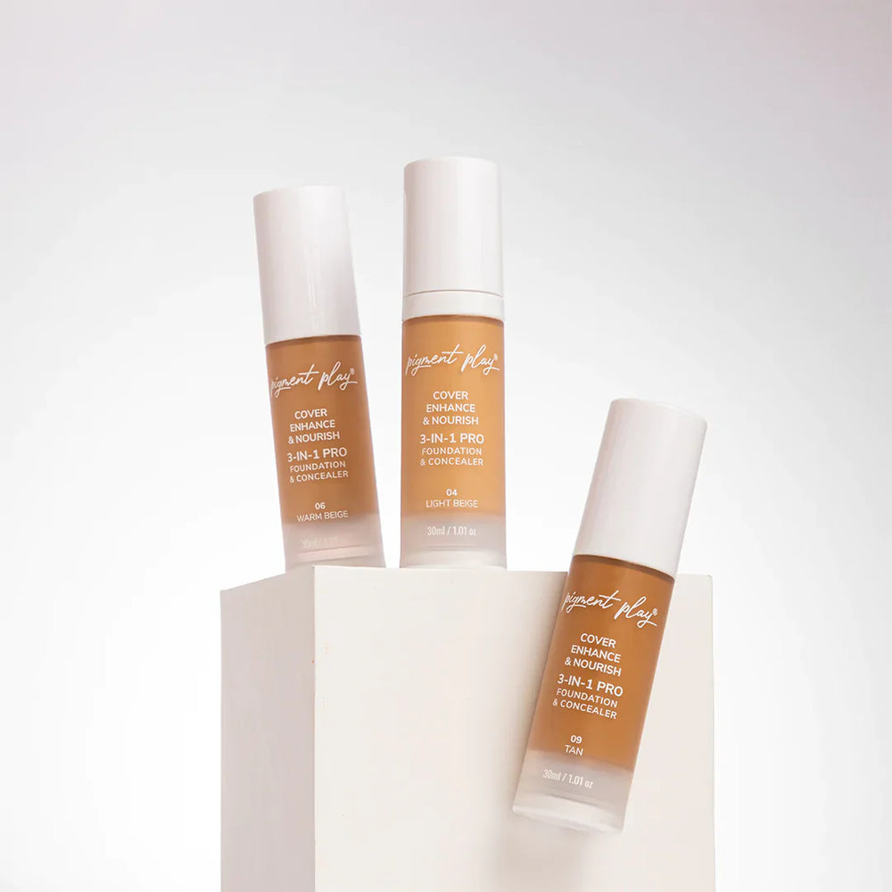 Pigment Play 3-In-1 Foundation & Concealer: Cover + Enhance + Nourish - 04 Light Beige 4pc Set + 1 Full Size Product Worth 25% Value Free