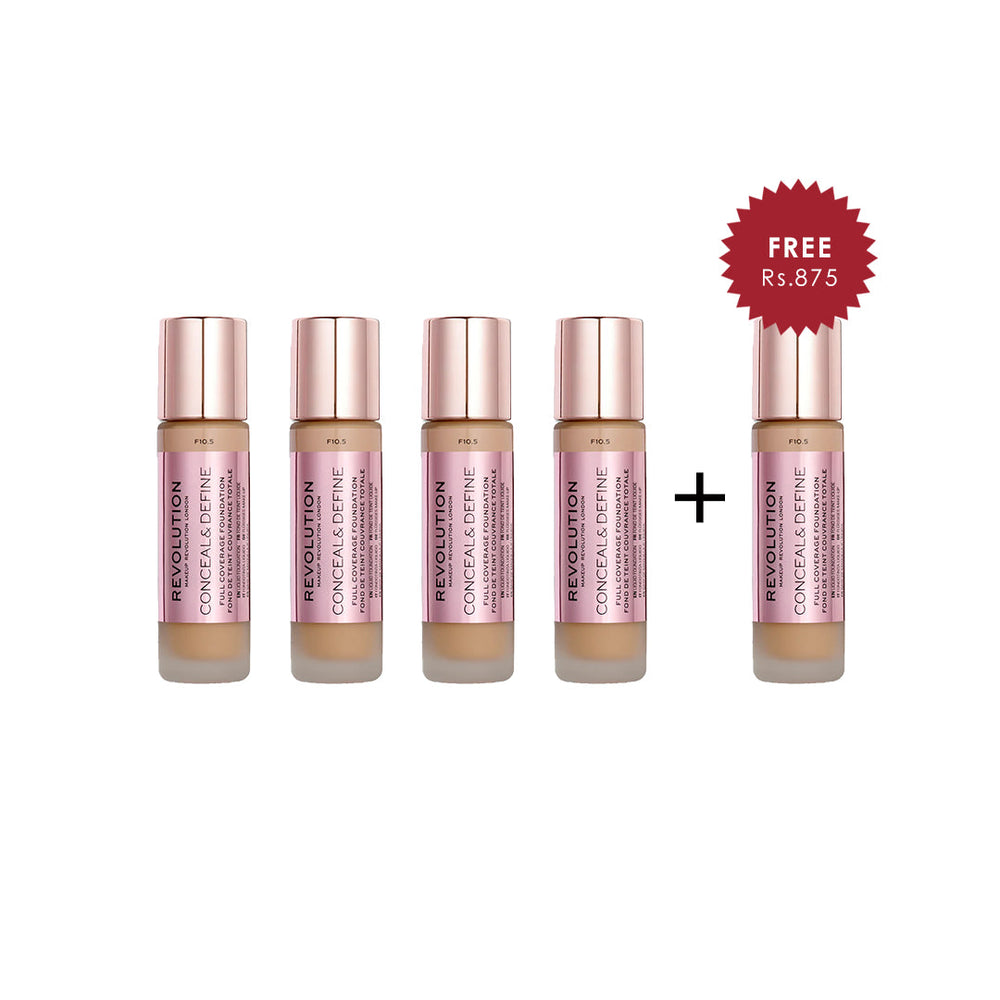 Makeup Revolution Conceal & Define Foundation 4Pcs Set + 1 Full Size Product Worth 25% Value Free