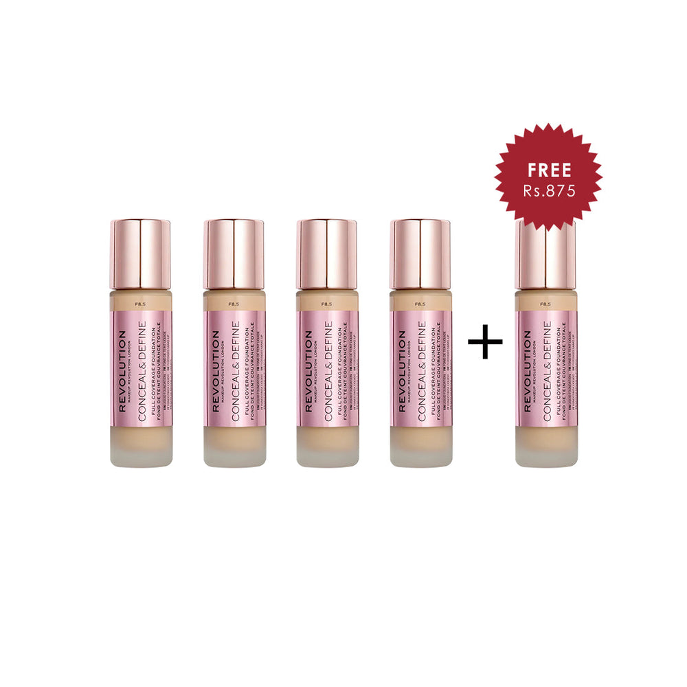 Makeup Revolution Conceal & Define Foundation 4Pcs Set + 1 Full Size Product Worth 25% Value Free