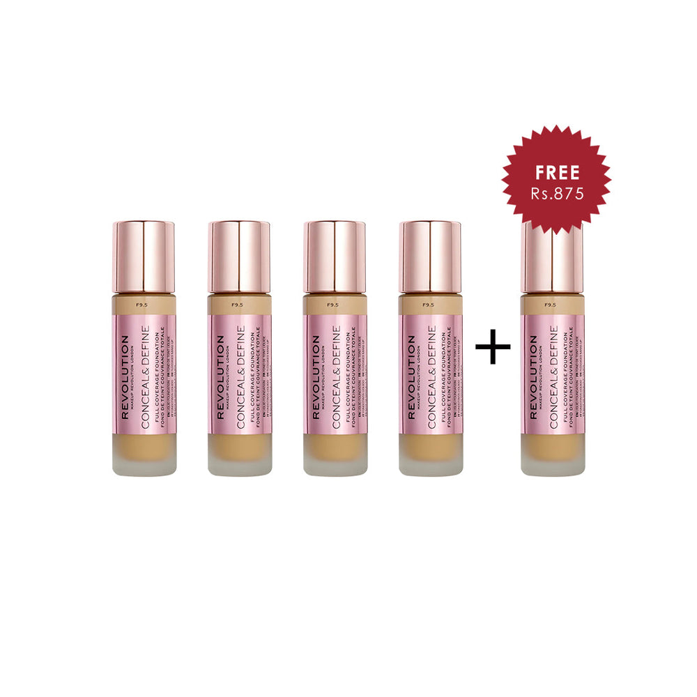 Makeup Revolution Conceal & Define Foundation 4Pcs Set + 1 Full Size Product Worth 25% Value Free