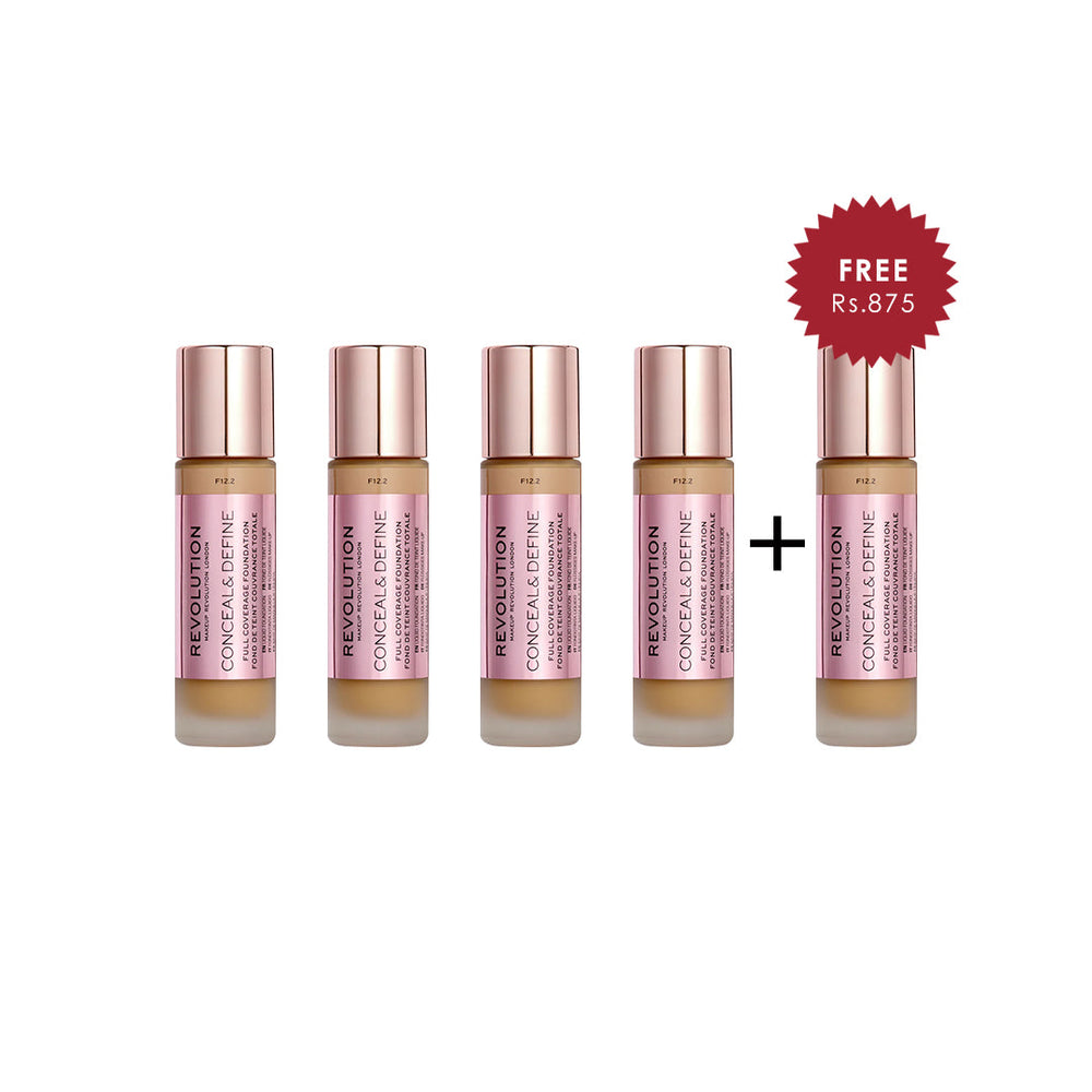 Makeup Revolution Conceal & Define Foundation 4Pcs Set + 1 Full Size Product Worth 25% Value Free