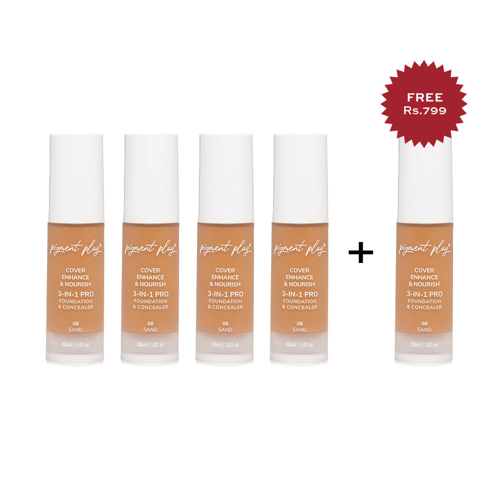 Pigment Play 3-In-1 Foundation & Concealer: Cover + Enhance + Nourish - 08 Sand 4pc Set + 1 Full Size Product Worth 25% Value Free