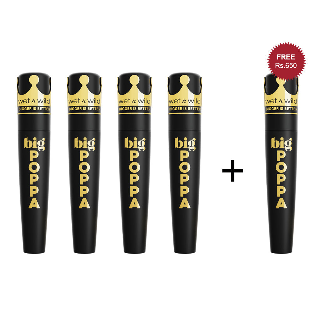 Wet N Wild Big Poppa Mascara - Blackest Black 4pc Set + 1 Full Size Product Worth 25% Value Free