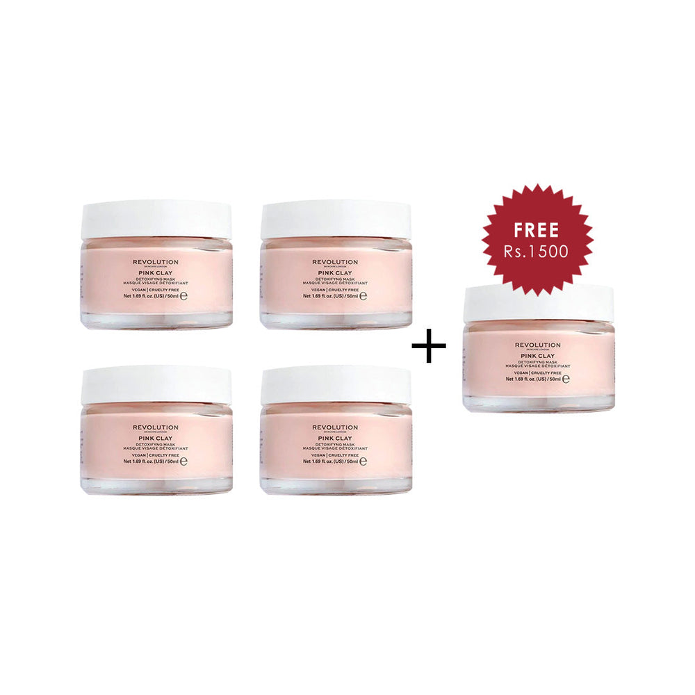 Revolution Skincare Pink Clay Detoxifying Face Mask  4pc Set + 1 Full Size Product Worth 25% Value Free