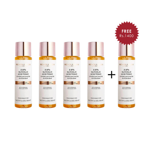 Revolution Skin 2.5% Glycolic Acid Tonic 4pc Set + 1 Full Size Product Worth 25% Value Free