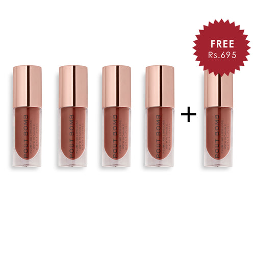 Revolution Pout Bomb Plumping Gloss Cookie Deep Nude 4pc Set + 1 Full Size Product Worth 25% Value Free