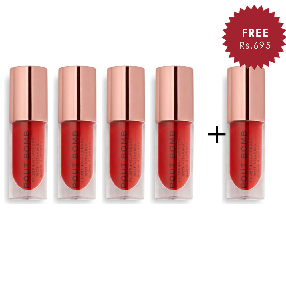 Revolution Pout Bomb Plumping Gloss Juicy Red 4pc Set + 1 Full Size Product Worth 25% Value Free
