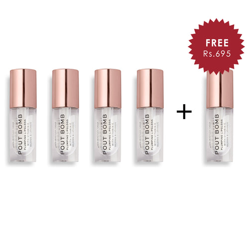 Revolution Pout Bomb Plumping Gloss Glaze Clear 4pc Set + 1 Full Size Product Worth 25% Value Free