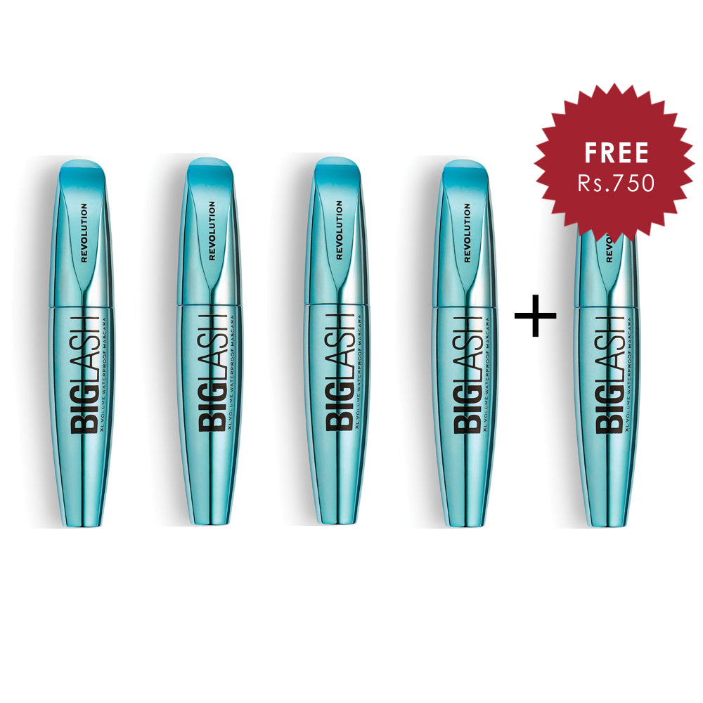 Makeup Revolution Big Lash Waterproof Volume Mascara 4pc Set + 1 Full Size Product Worth 25% Value Free