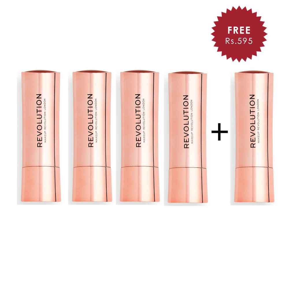 Makeup Revolution Satin Kiss Lipstick Chauffeur Nude 4pc Set + 1 Full Size Product Worth 25% Value Free