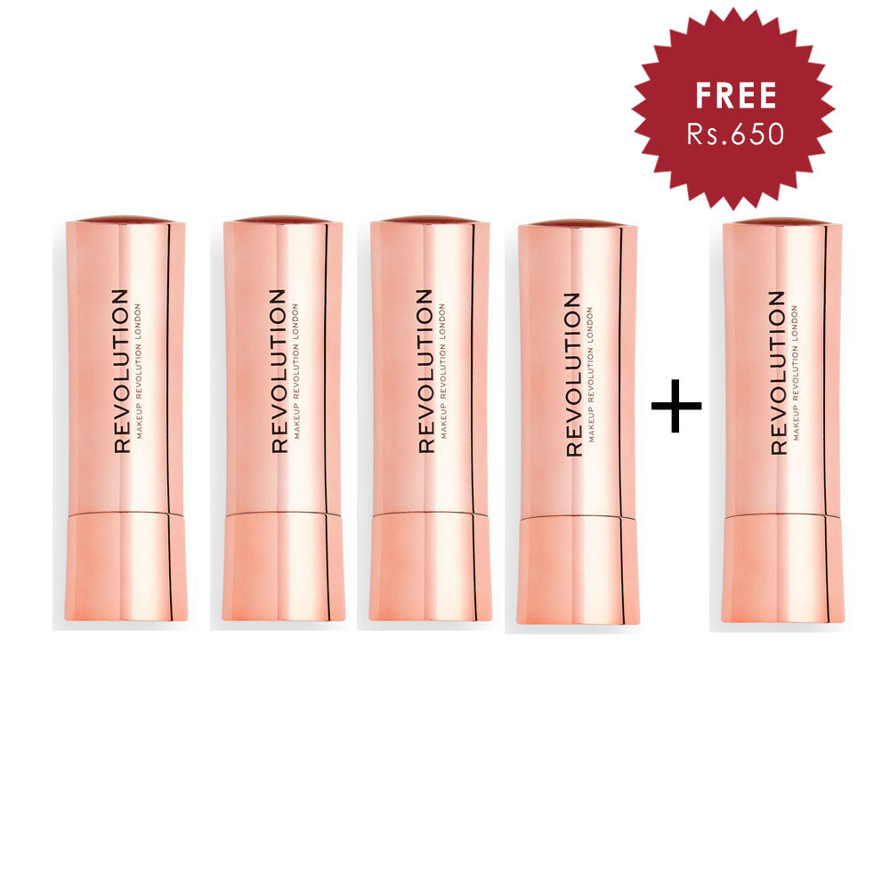 Makeup Revolution Satin Kiss Lipstick Fling Deep Nude 4pc Set + 1 Full Size Product Worth 25% Value Free