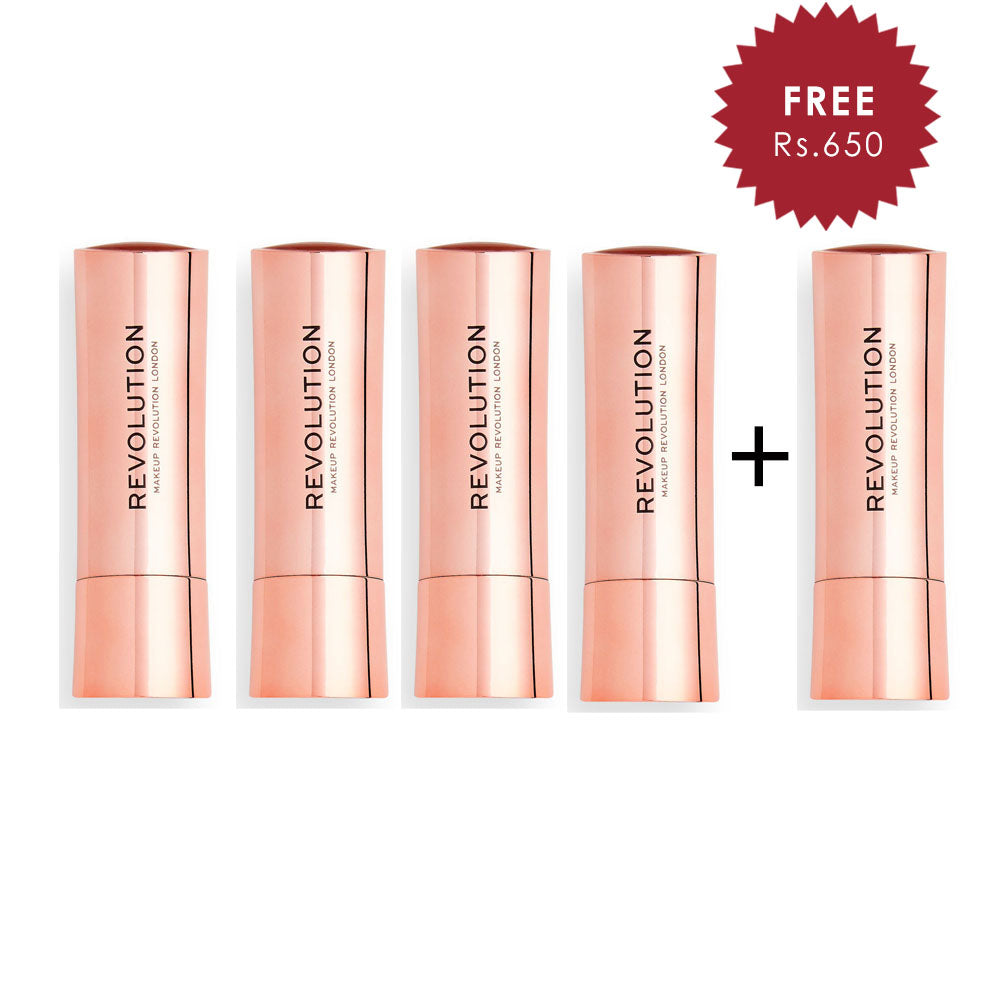 Makeup Revolution Satin Kiss Lipstick Heart Race Peach Nude 4pc Set + 1 Full Size Product Worth 25% Value Free