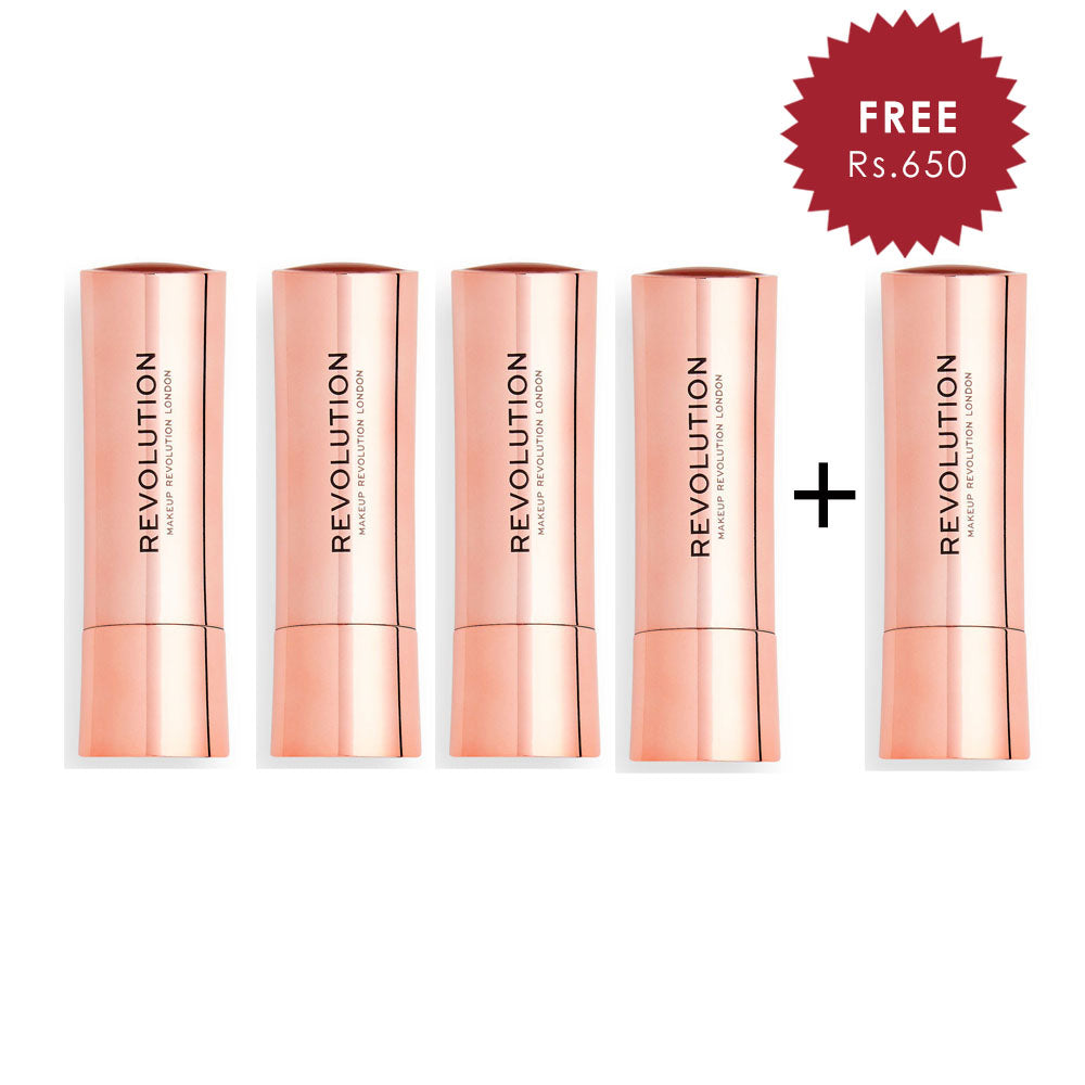 Makeup Revolution Satin Kiss Lipstick Icon Nude 4pc Set + 1 Full Size Product Worth 25% Value Free