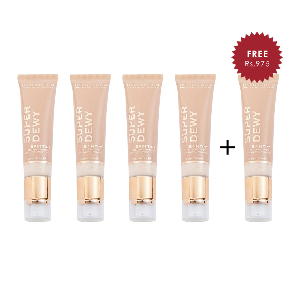 Makeup Revolution Superdewy Tinted Moisturiser - Light 4pc Set + 1 Full Size Product Worth 25% Value Free