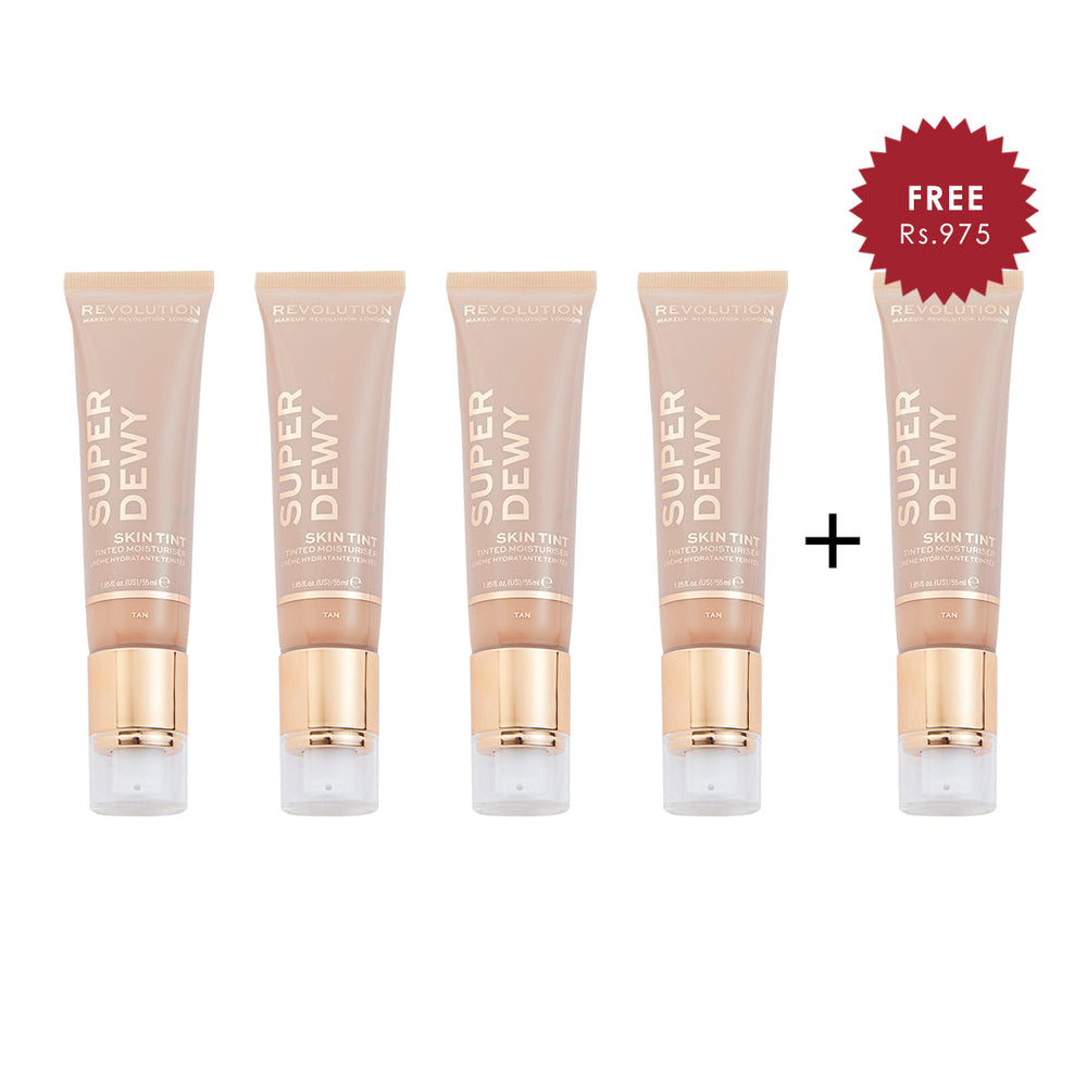 Makeup Revolution Superdewy Tinted Moisturiser - Tan 4pc Set + 1 Full Size Product Worth 25% Value Free