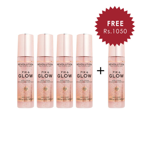 Makeup Revolution Fix & Glow Fixing Spray 4pc Set + 1 Full Size Product Worth 25% Value Free