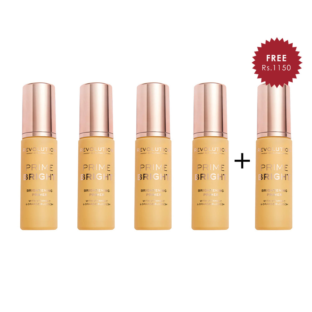 Makeup Revolution Prime Bright Brightening Primer 4pc Set + 1 Full Size Product Worth 25% Value Free