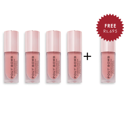 Revolution Pout Bomb Plumping Gloss Doll Nude 4pc Set + 1 Full Size Product Worth 25% Value Free