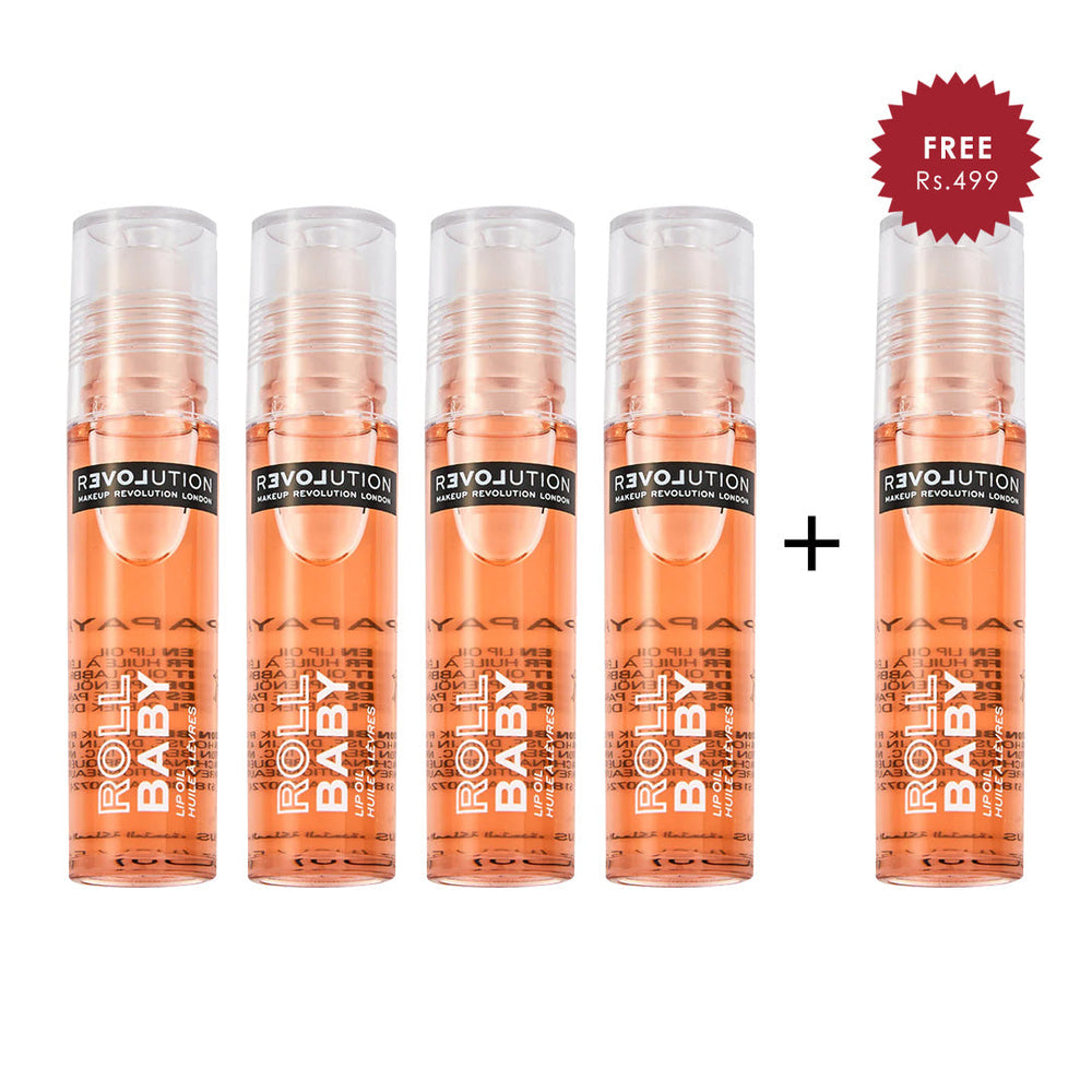 Revolution Relove Roll Baby Lip Oil Papaya 4pc Set + 1 Full Size Product Worth 25% Value Free