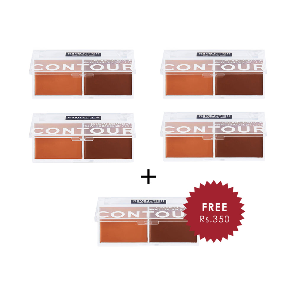 Revolution Relove Cream Contour Duo Dark 4pc Set + 1 Full Size Product Worth 25% Value Free