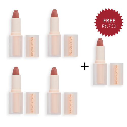 Makeup Revolution Lip Allure Soft Satin Lipstick Wifey Dusky Pink 4pc Set + 1 Full Size Product Worth 25% Value Free