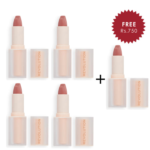 Makeup Revolution Lip Allure Soft Satin Lipstick Brunch Pink Nude 4pc Set + 1 Full Size Product Worth 25% Value Free