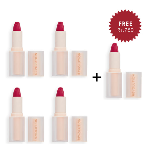 Makeup Revolution Lip Allure Soft Satin Lipstick Material Girl Wine 4pc Set + 1 Full Size Product Worth 25% Value Free
