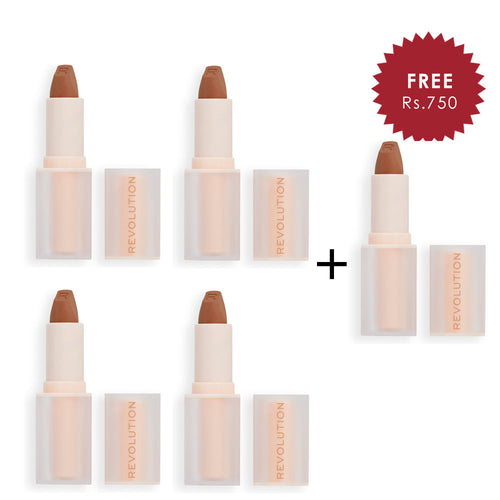 Makeup Revolution Lip Allure Soft Satin Lipstick Divine Brown 4pc Set + 1 Full Size Product Worth 25% Value Free