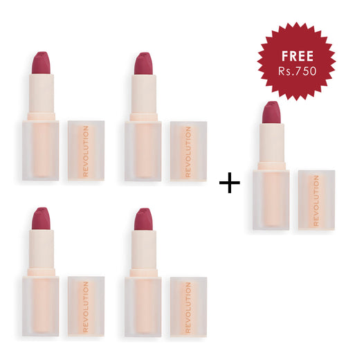 Makeup Revolution Lip Allure Soft Satin Lipstick Berry Boss 4pc Set + 1 Full Size Product Worth 25% Value Free