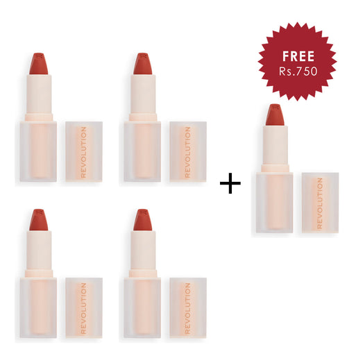 Makeup Revolution Lip Allure Soft Satin Lipstick Rebel Rust 4pc Set + 1 Full Size Product Worth 25% Value Free