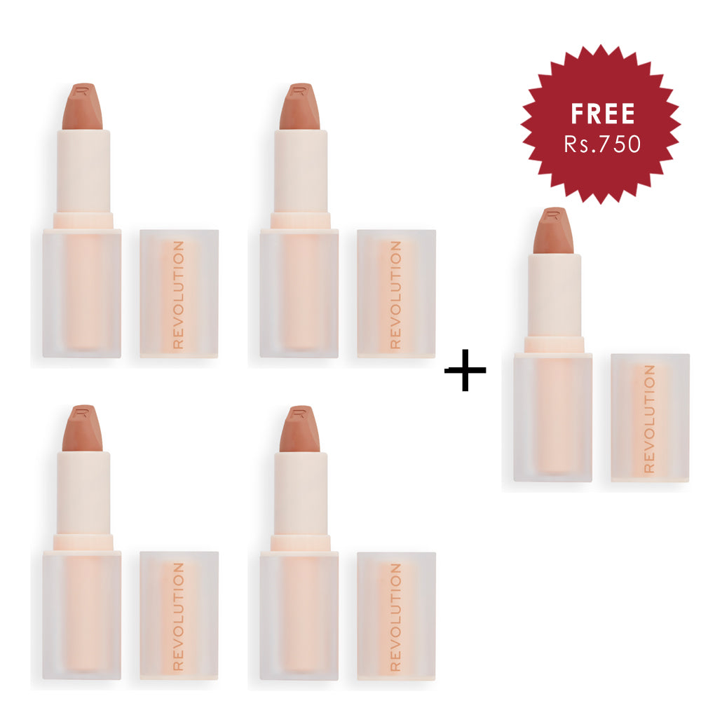 Makeup Revolution Lip Allure Soft Satin Lipstick Chauffeur Nude 4pc Set + 1 Full Size Product Worth 25% Value Free