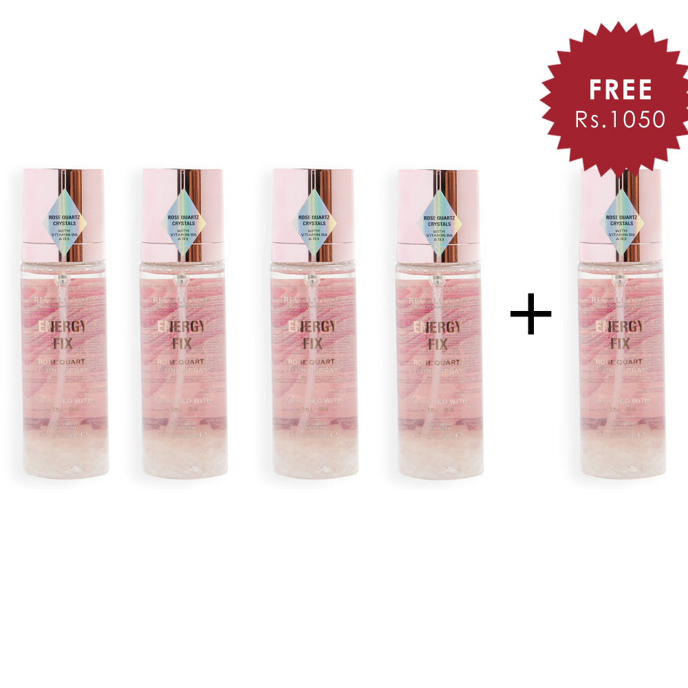 Makeup Revolution Crystal Aura Fixing Spray Energy Fix Rose Quartz 4pc Set + 1 Full Size Product Worth 25% Value Free