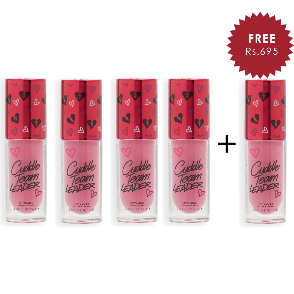 Makeup Revolution X Fortnite Cuddle Team Leader Pink Shimmer Lip Gloss 4pc Set + 1 Full Size Product Worth 25% Value Free