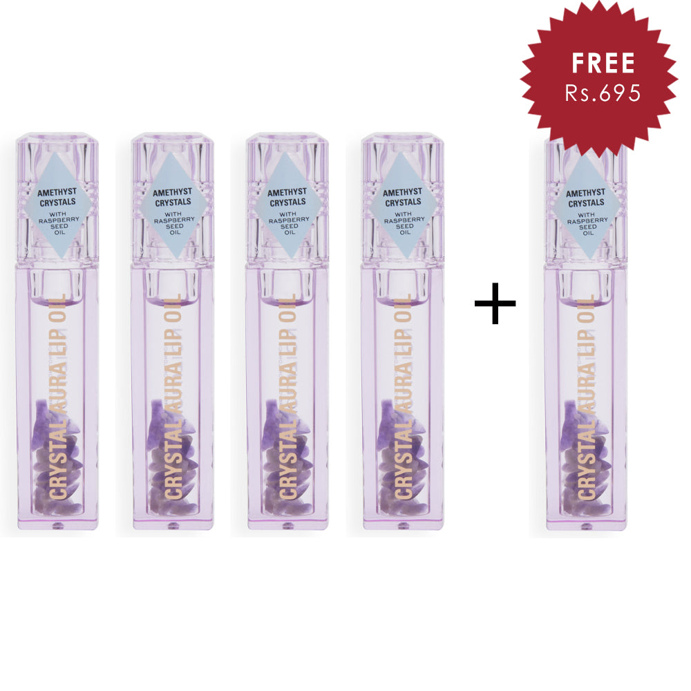 Makeup Revolution Crystal Aura Lip Oil Amethyst 4pc Set + 1 Full Size Product Worth 25% Value Free
