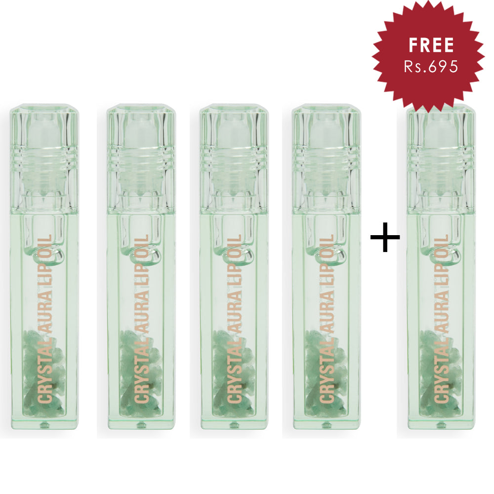 Makeup Revolution Crystal Aura Lip Oil Aventurine 4pc Set + 1 Full Size Product Worth 25% Value Free