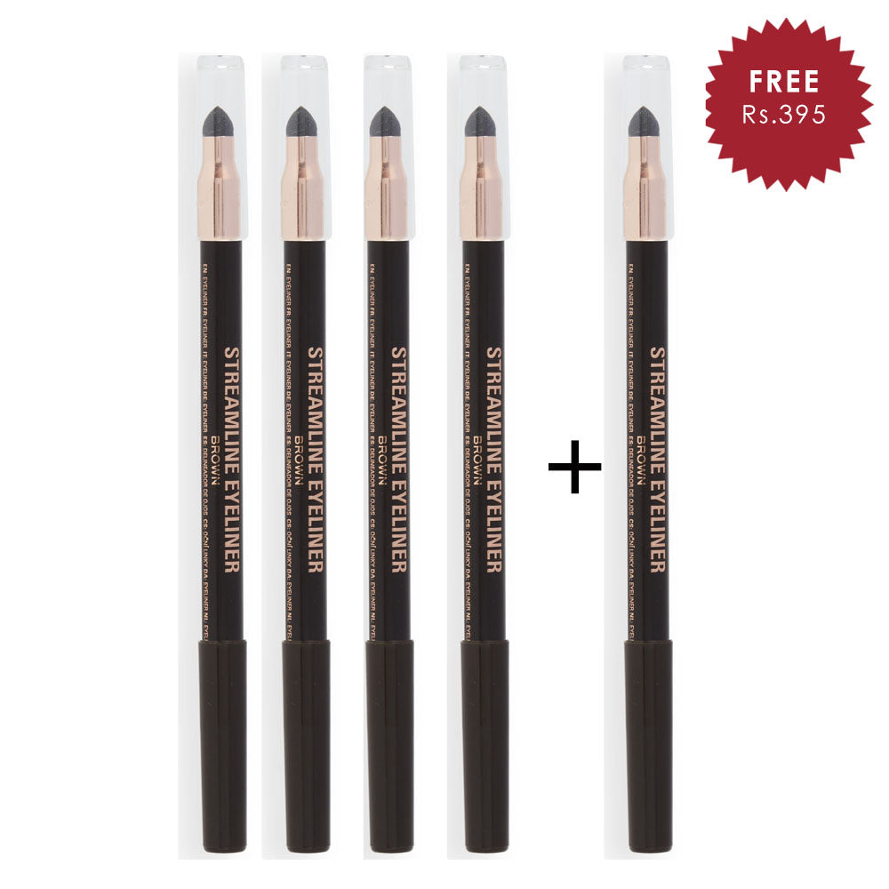 Makeup Revolution Streamline Waterline Eyeliner Pencil Brown 4pc Set + 1 Full Size Product Worth 25% Value Free