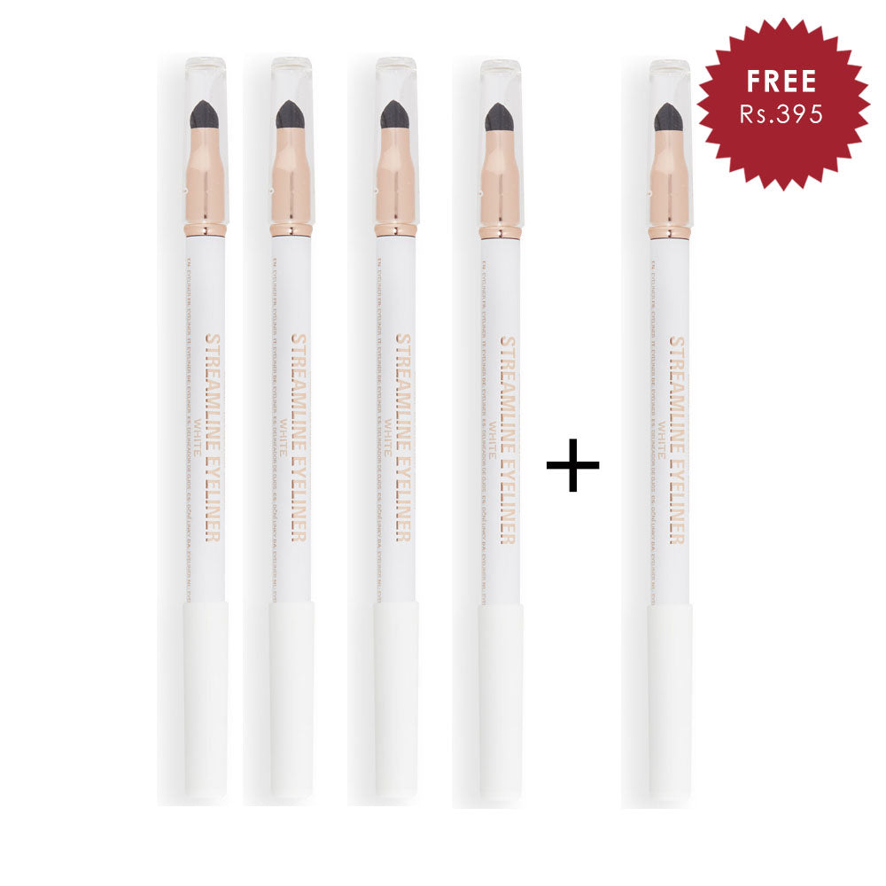 Makeup Revolution Streamline Waterline Eyeliner Pencil White 4pc Set + 1 Full Size Product Worth 25% Value Free