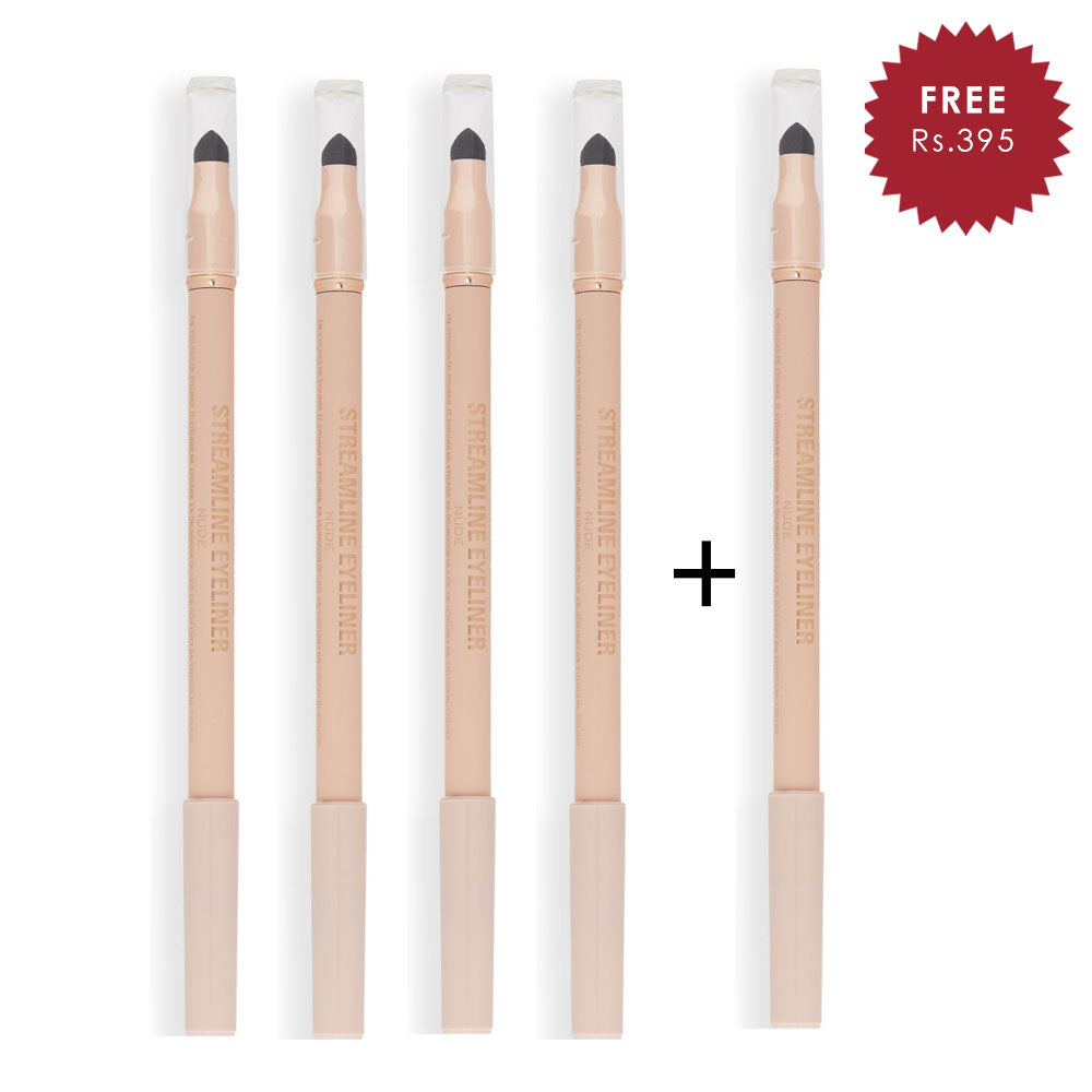 Makeup Revolution Streamline Waterline Eyeliner Pencil Nude 4pc Set + 1 Full Size Product Worth 25% Value Free