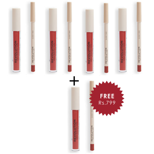 Makeup Revolution Lip Contour Kit Sassy Red 4pc Set + 1 Full Size Product Worth 25% Value Free