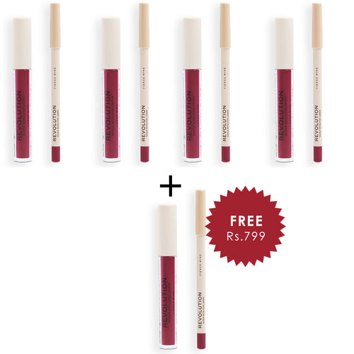 Makeup Revolution Lip Contour Kit Fierce Wine 4pc Set + 1 Full Size Product Worth 25% Value Free
