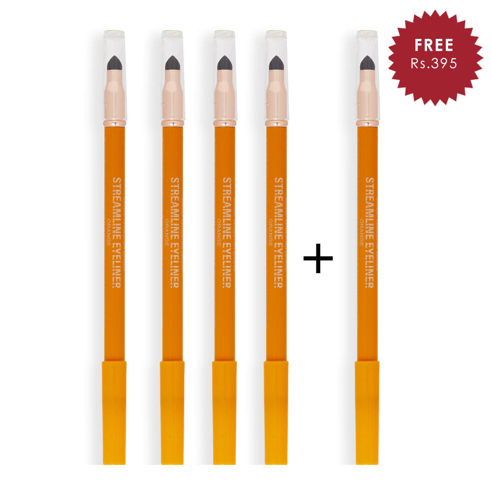 Makeup Revolution Streamline Waterline Eyeliner Pencil Orange 4pc Set + 1 Full Size Product Worth 25% Value Free