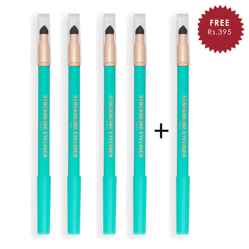 Makeup Revolution Streamline Waterline Eyeliner Pencil Teal 4pc Set + 1 Full Size Product Worth 25% Value Free