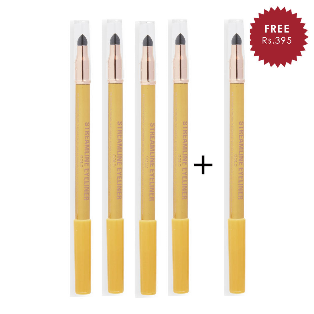 Makeup Revolution Streamline Waterline Eyeliner Pencil Gold 4pc Set + 1 Full Size Product Worth 25% Value Free