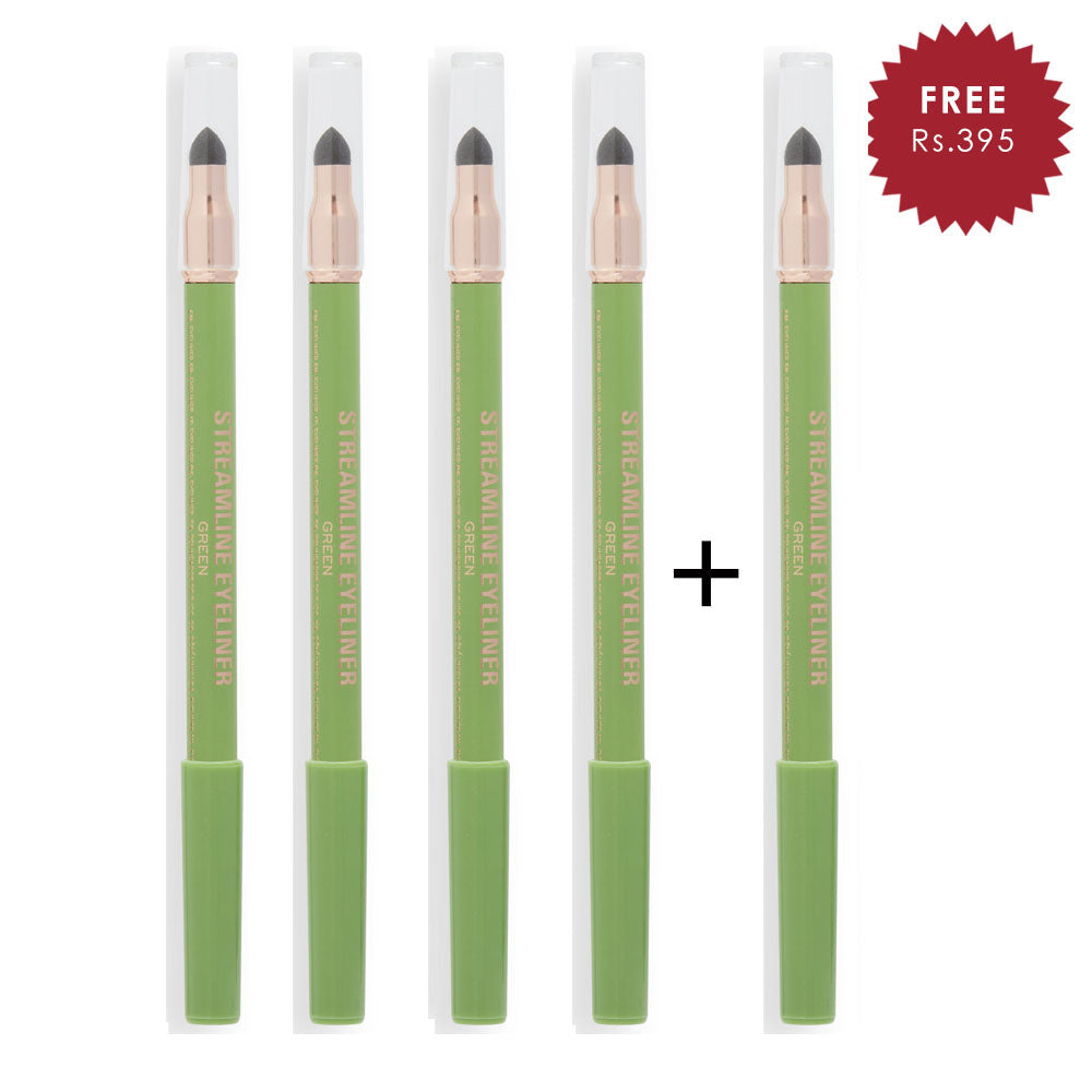 Makeup Revolution Streamline Waterline Eyeliner Pencil Green 4pc Set + 1 Full Size Product Worth 25% Value Free