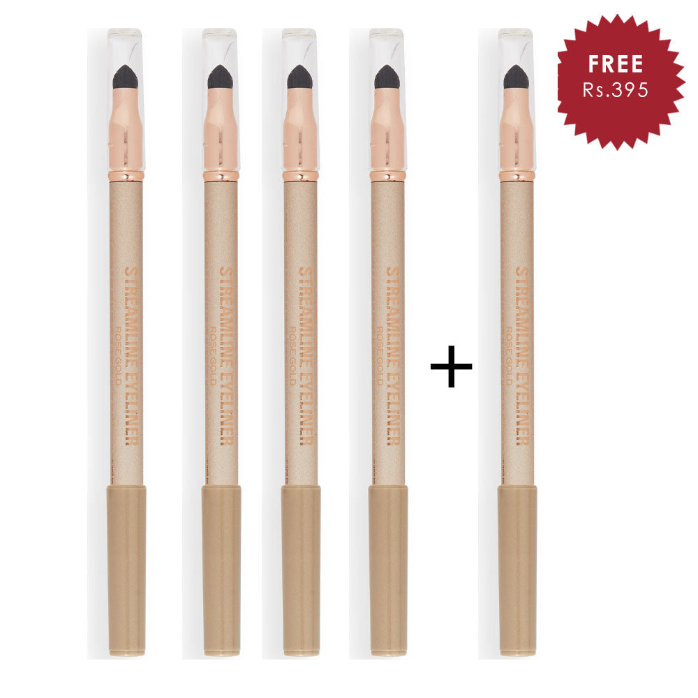 Makeup Revolution Streamline Waterline Eyeliner Pencil Rose Gold 4pc Set + 1 Full Size Product Worth 25% Value Free