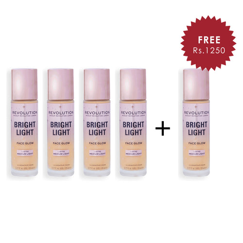 Makeup Revolution Bright Light Face Glow Lustre Medium Light 4pc Set + 1 Full Size Product Worth 25% Value Free