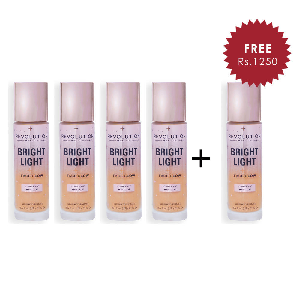 Makeup Revolution Bright Light Face Glow Illuminate Medium 4pc Set + 1 Full Size Product Worth 25% Value Free