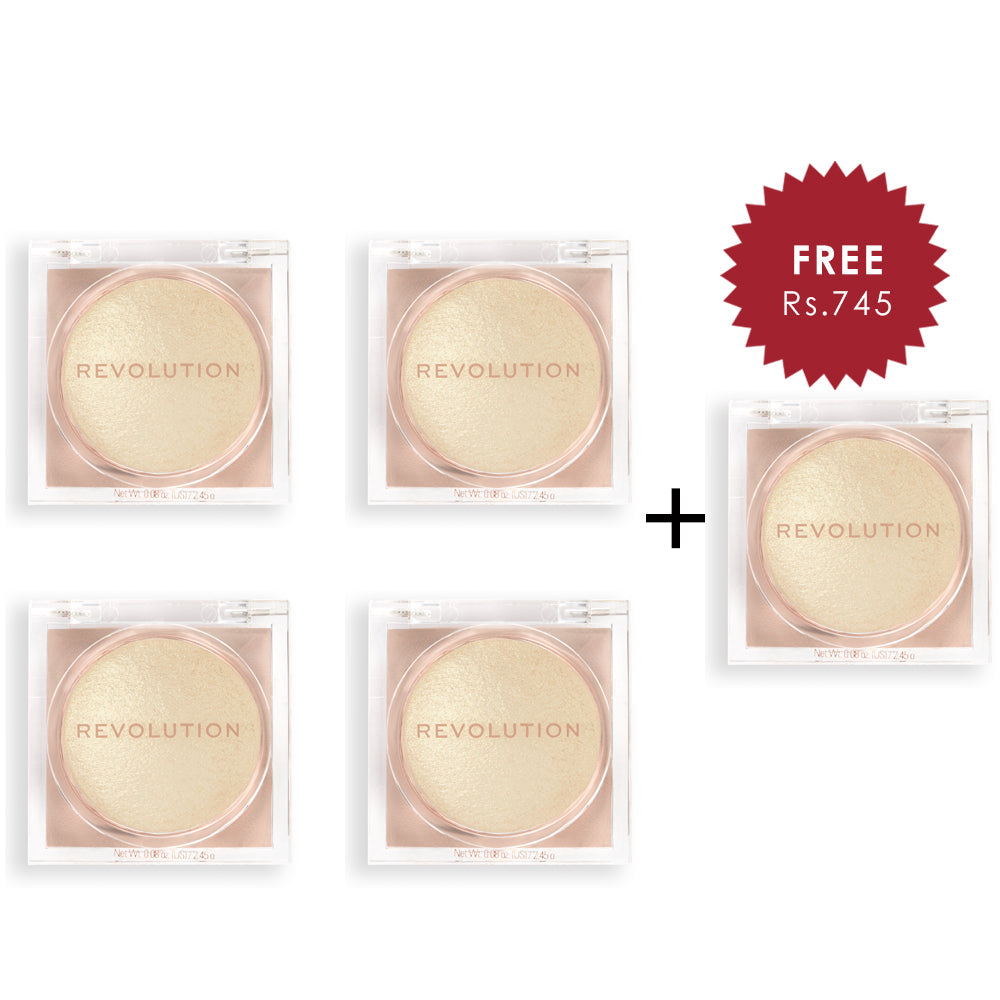 Makeup Revolution Beam Bright Highlighter Golden Gal 4pc Set + 1 Full Size Product Worth 25% Value Free