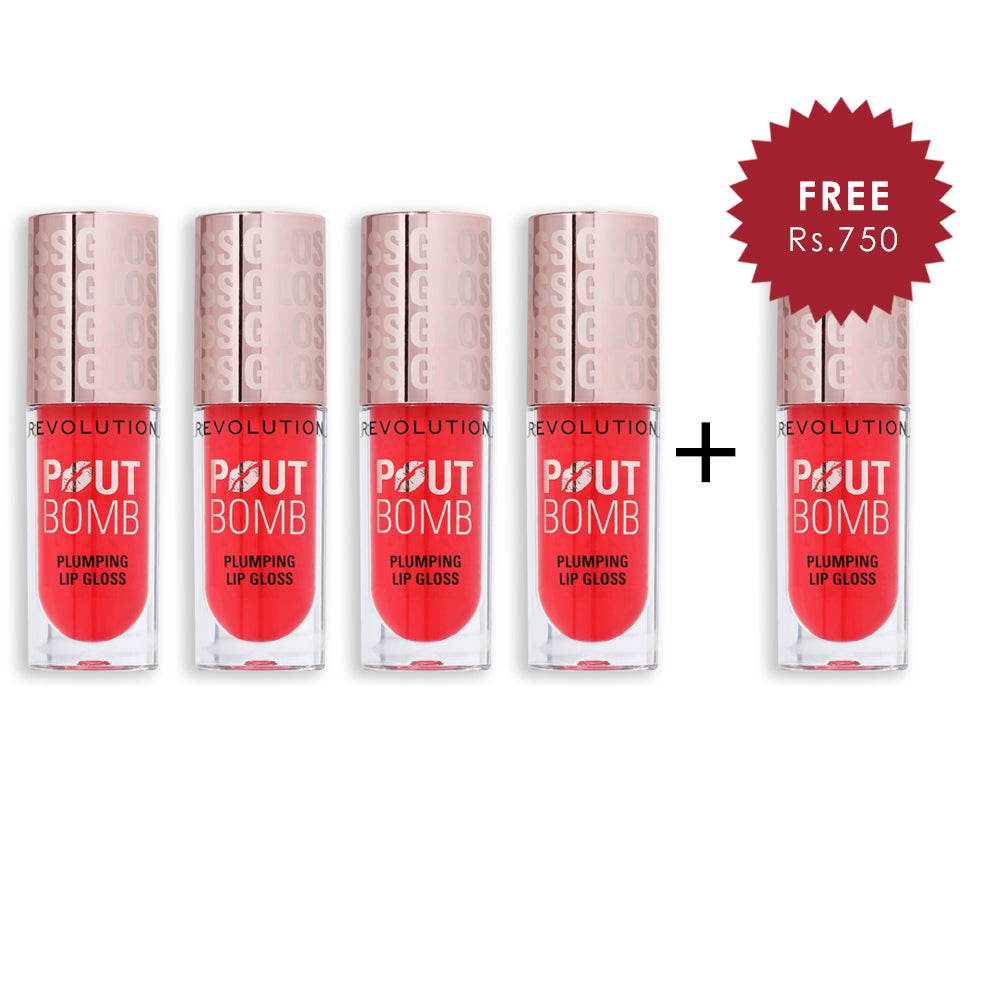 Revolution Pout Bomb Plumping Cherry Sheer Red 4pc Set + 1 Full Size Product Worth 25% Value Free